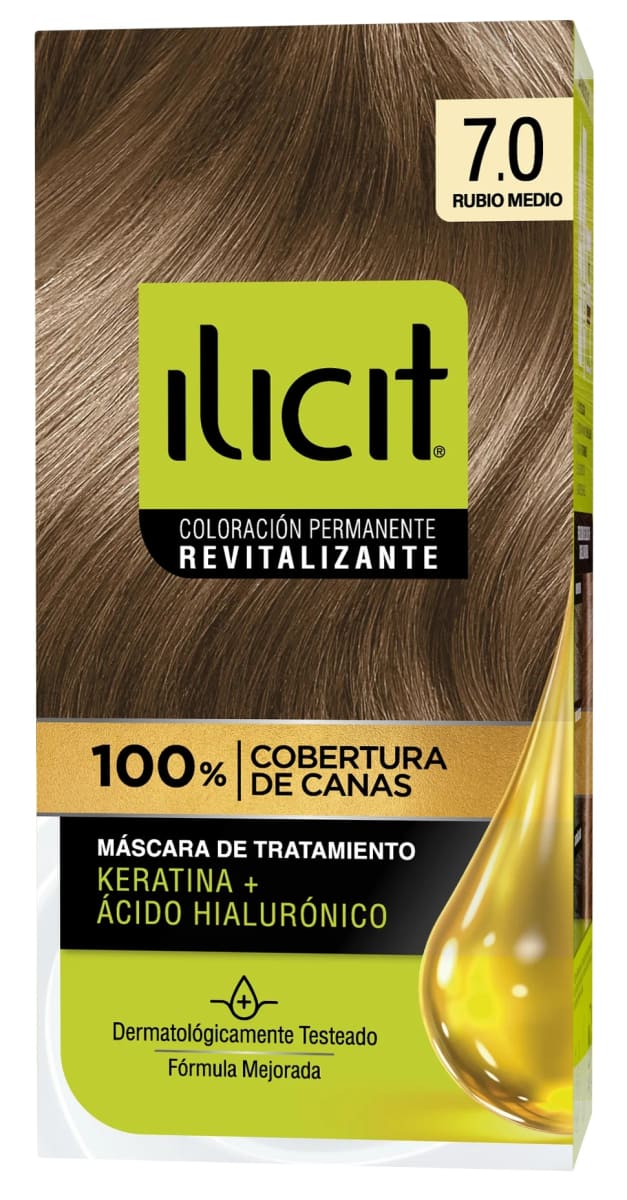 ILICIT TINTURA CAPILAR KERATINA + ÁC. HIALURÓNICO 7.0 RUBIO MEDIO1