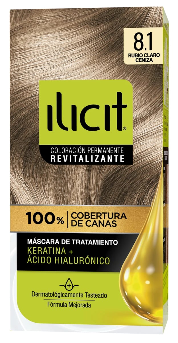 ILICIT TINTURA CAPILAR KERATINA + ÁC. HIALURÓNICO 8.1 RUBIO CLARO CENIZA1