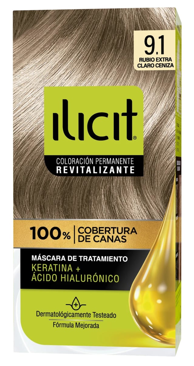 ILICIT TINTURA CAPILAR KERATINA + ÁC HIALURÓNICO 9.1 RUBIO EXTRA CLARO CENIZA1