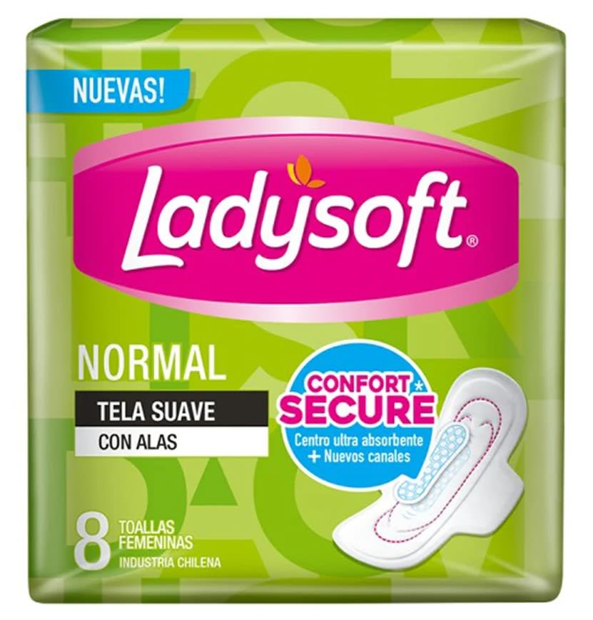 LADYSOFT TOALLA HIGIÉNICA 8 UN NORMAL CON ALAS TELA SUAVE1