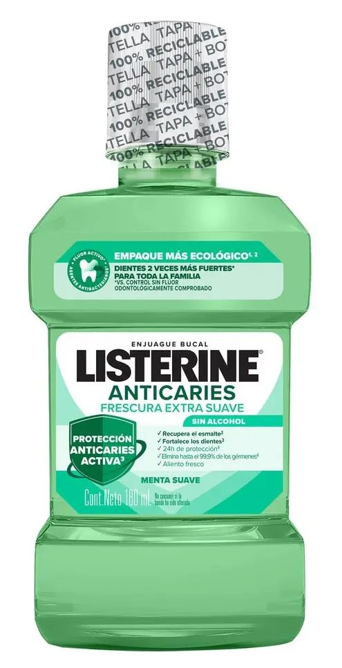 LISTERINE ENJUAGUE BUCAL 180 ML ANTICARIES FRESCURA EXTRA SUAVE1