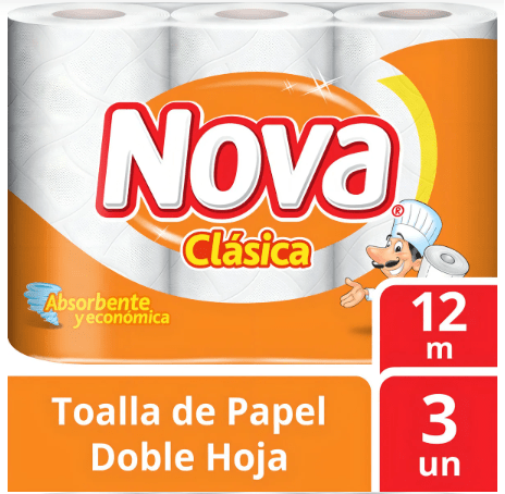 NOVA CLÁSICA TOALLA PAPEL DOBLE HOJA 12 MT X 3 ROLLOS1