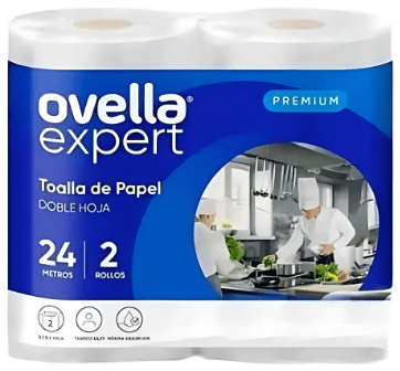 OVELLA PREMIUM TOALLA PAPEL DOBLE HOJA PREPICADA 24 MT X 2 ROLLOS1