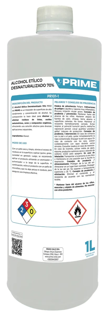 PRIME ALCOHOL ETÍLICO DESNATURALIZADO 70% 1 LT1