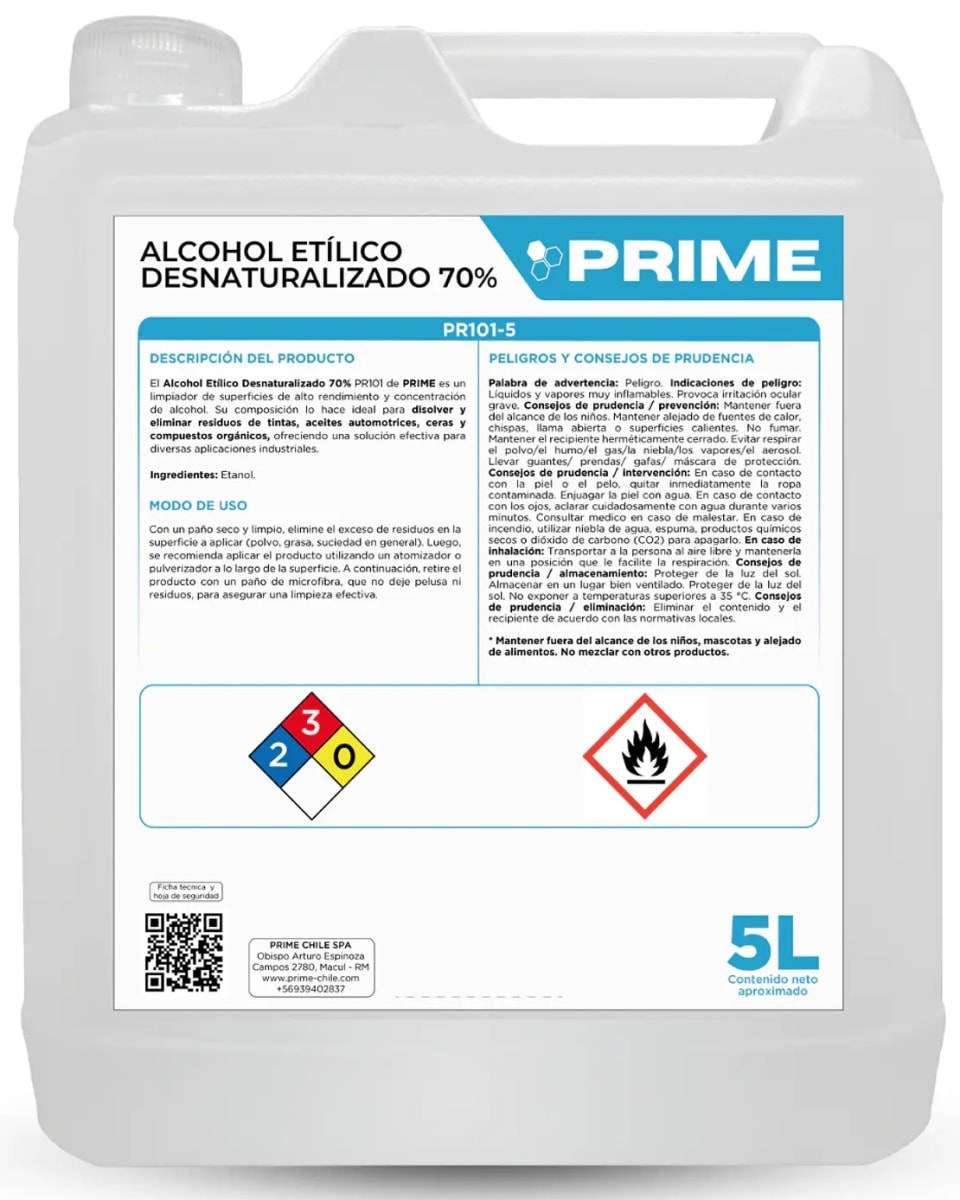 PRIME ALCOHOL ETÍLICO DESNATURALIZADO 70% 5 LT1