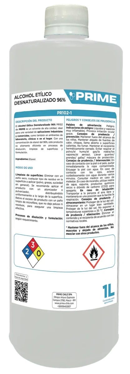 PRIME ALCOHOL ETÍLICO DESNATURALIZADO 96% 1 LT1