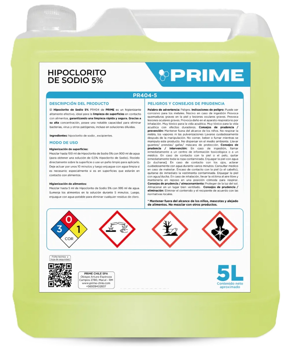 PRIME HIPOCLORITO DE SODIO AL 5% BIDÓN 5 LT1