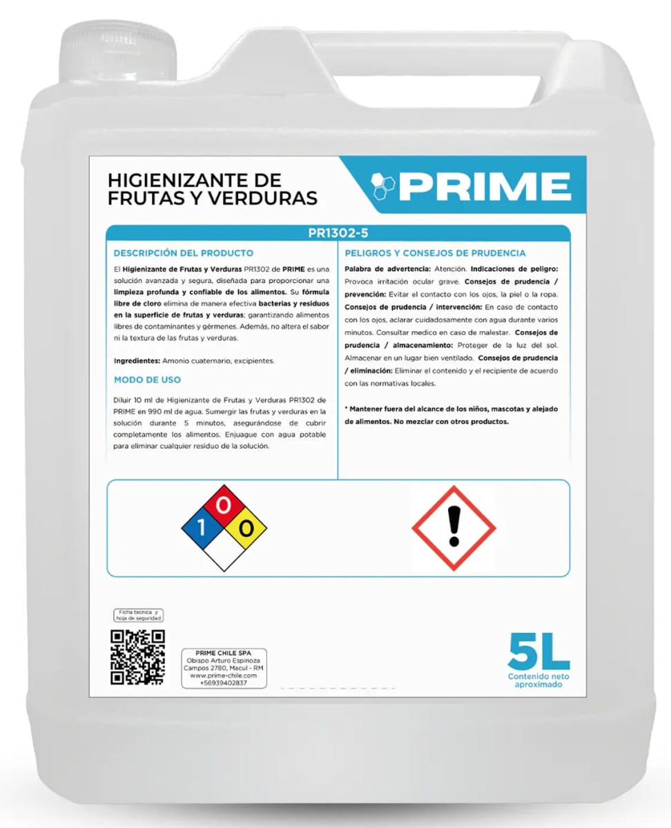 PRIME HIGIENIZANTE DE FRUTAS Y VERDURAS 5 LT1