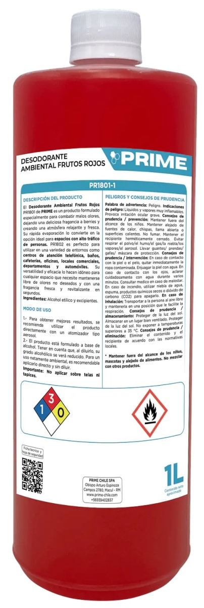 PRIME DESODORANTE AMBIENTAL LÍQUIDO 1 LT FRUTOS ROJOS1