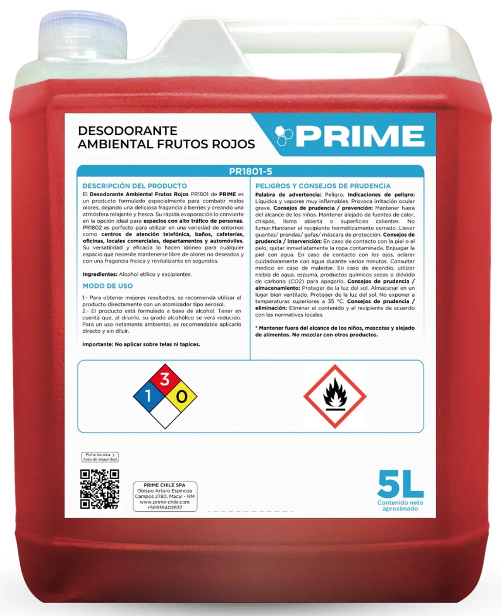 PRIME DESODORANTE AMBIENTAL LÍQUIDO 5 LT FRUTOS ROJOS1