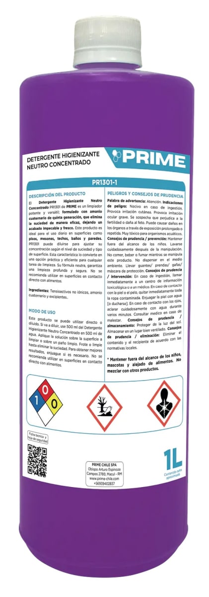 PRIME HIGIENIZANTE NEUTRO AMONIO CUATERNARIO 1 LT1