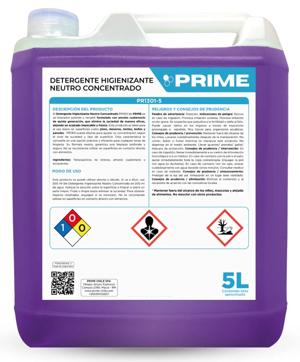 PRIME HIGIENIZANTE NEUTRO AMONIO CUATERNARIO 5 LT1