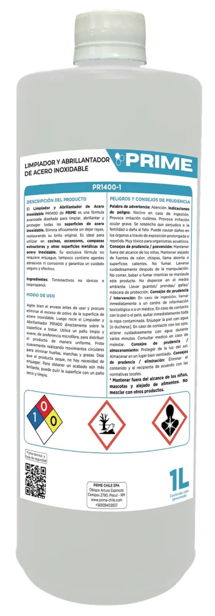 PRIME LIMPIADOR Y ABRILLANTADOR ACERO INOXIDABLE 1 LT1