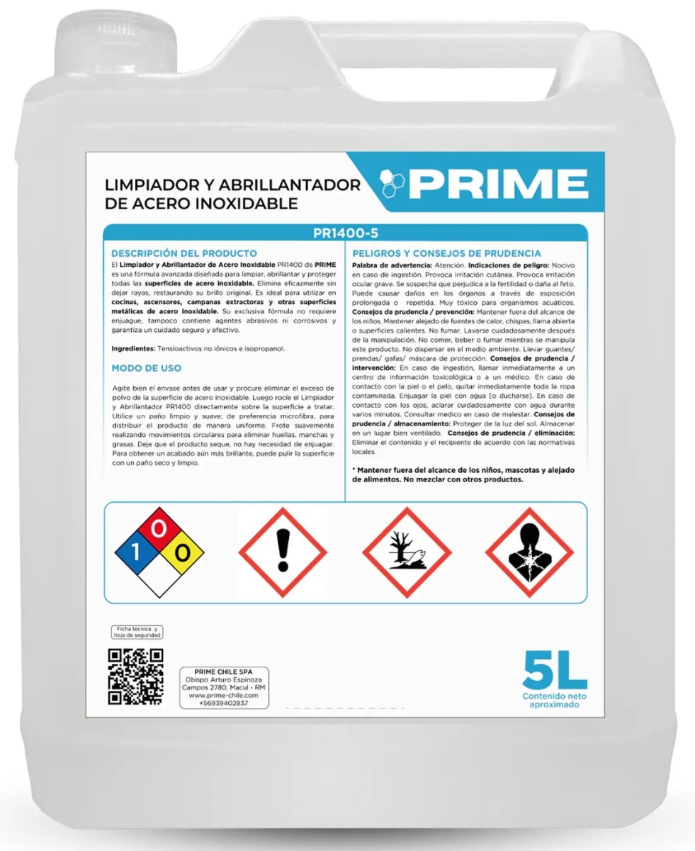 PRIME LIMPIADOR Y ABRILLANTADOR ACERO INOXIDABLE 5 LT1