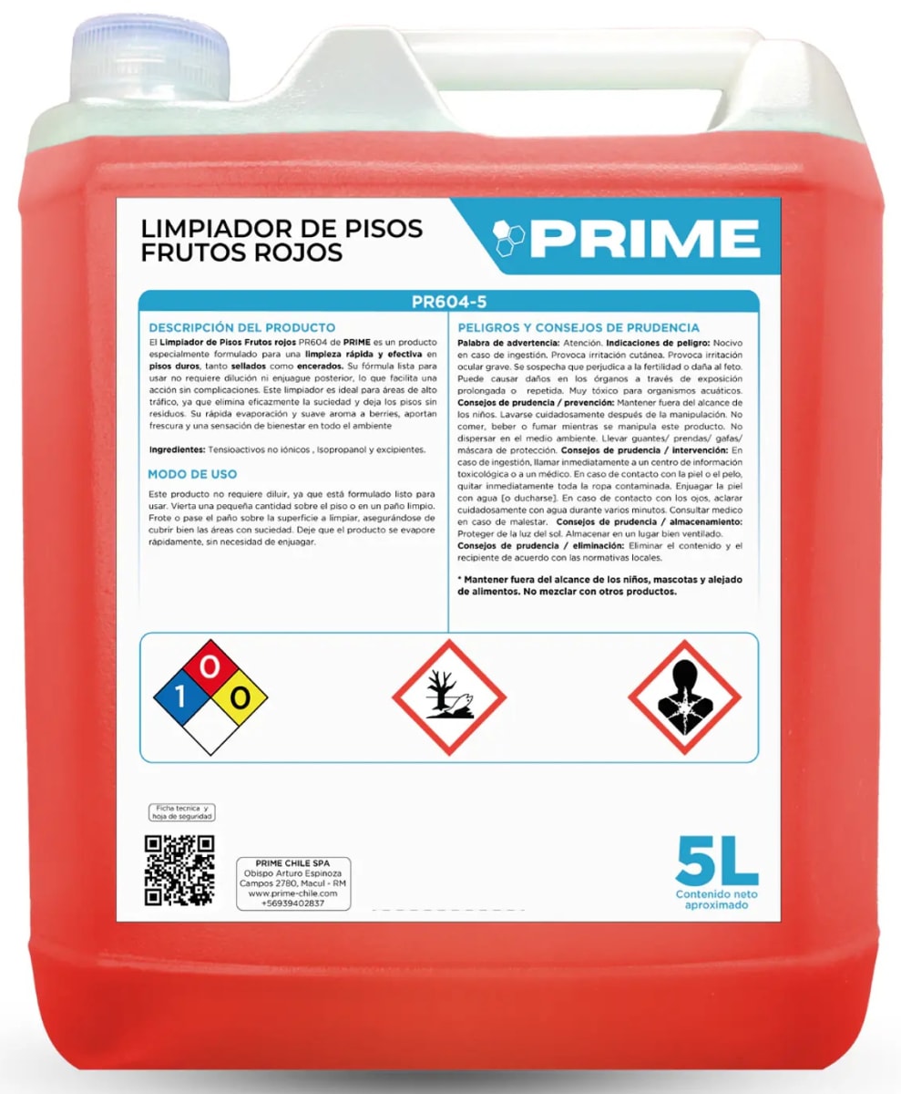 PRIME LIMPIADOR DE PISOS 5 LT FRUTOS ROJOS1