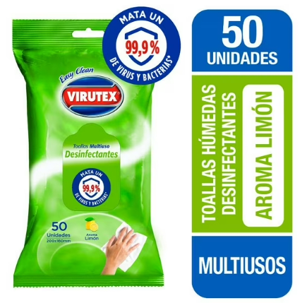VIRUTEX TOALLA HÚMEDA DESINFECTANTE 50 UN LIMÓN1