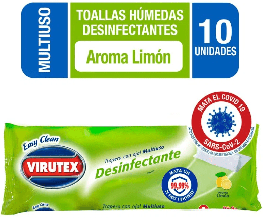 VIRUTEX TRAPERO HÚMEDO DESINFECTANTE 10 UN LIMÓN1
