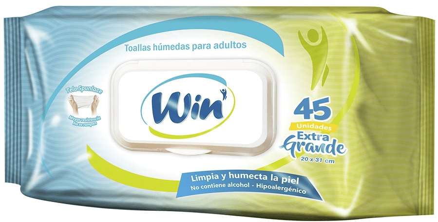 WIN PLUS TOALLA HÚMEDA ADULTO EXTRA GRANDE 45 UN1