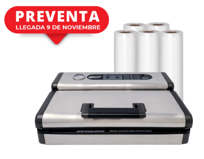PACK SELLADORA VACIO SUCCION INOX DS134 + 5 ROLLOS 22CM X 5M5
