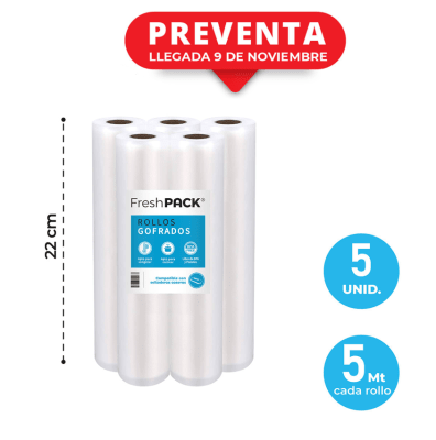 PACK 5 ROLLOS GOFRADOS 22 CM X 5 MTS2