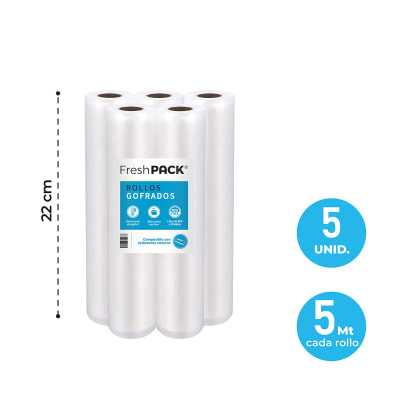 Pack 5 Rollos Gofrados Sellado al Vacío 22 cm x 5m