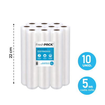 Pack 10 Rollos Gofrados Sellado al Vacío 22 cm x 5m