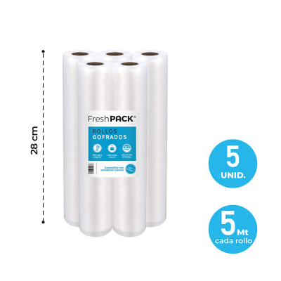 Pack 5 Rollos Gofrados Sellado al Vacío 28 cm x 5m