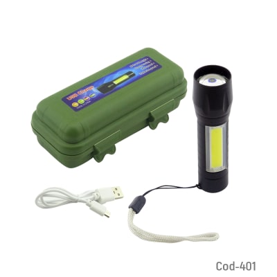 Mini Linterna Tactica, 1 LED + 1 Led lateral, Con Zoom6