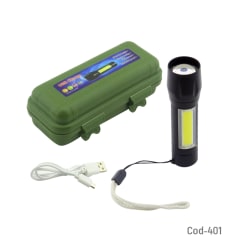 Mini Linterna Tactica, 1 LED + 1 Led lateral, Con Zoom