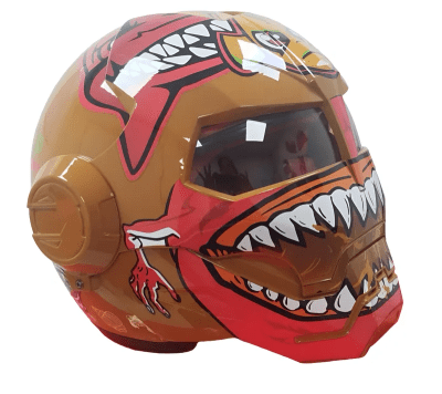 CASCO MOTO  IRONMAN CAFE, VERDE, AZUL  CON DIENTES SKU8791
