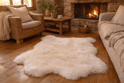Alfombra blanca de Apego de Oveja Lana Natural (80x45 aprox) Mundo Piel