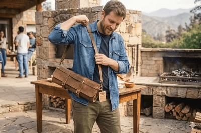 Bolso Parrillero Unisex Café Cuero Graso, Mundo Piel1