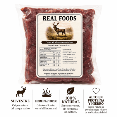 Carne de Ciervo cortada en cubos, Real Foods 500 grs.