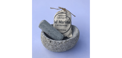 Mortero piedra de río M + bolsa de Sal, 15-17 cms