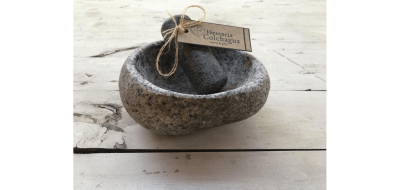 Mortero piedra de río XL + bolsa de Sal, 23-25 cms