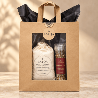 Pack de Regalo LAYQA (Sal Parrillera 500g + Molinillo Sal a la Chilena)