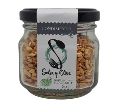 Ajos artesanales tostados y en escamas 60 grs, Salsa y Oliva