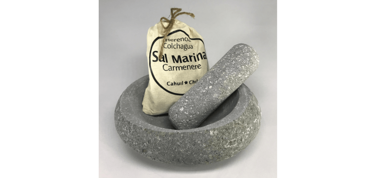 Mortero piedra de río L + bolsa de Sal, 18-20 cms1