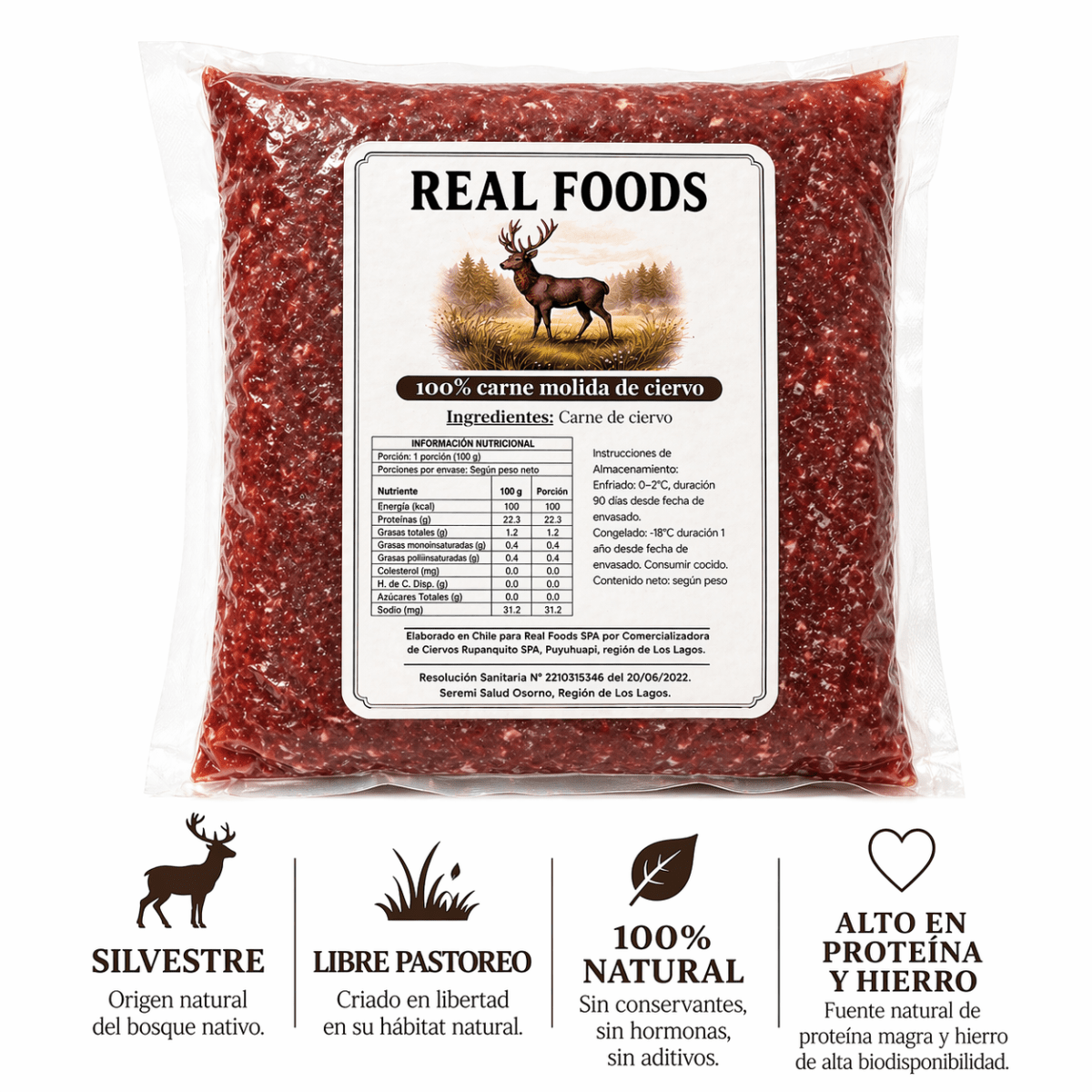 Carne Molida de Ciervo, Real Foods, 500 grs1