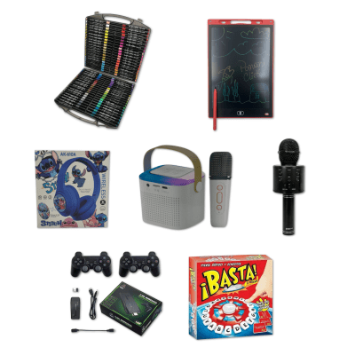Mega Kit Navideño 7 en 1: Consola Retro, Parlante Karaoke, Lápices y más