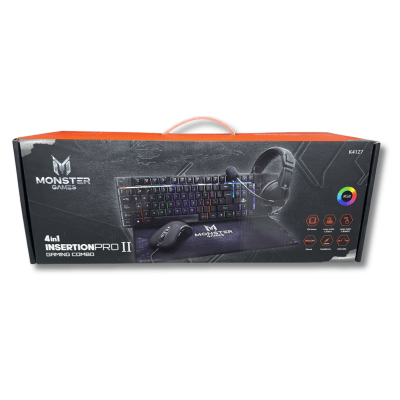Kit Gamer 4 en 1 Monster K4127 | Mouse + Teclado + Audífono + Mousepad