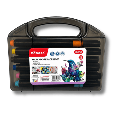 Set Marcadores Acrílicos MOTARRO 12 Unidades | Estuche tipo maleta
