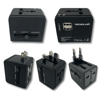 Adaptador de viaje universal con USB negro Tecnolab TL354