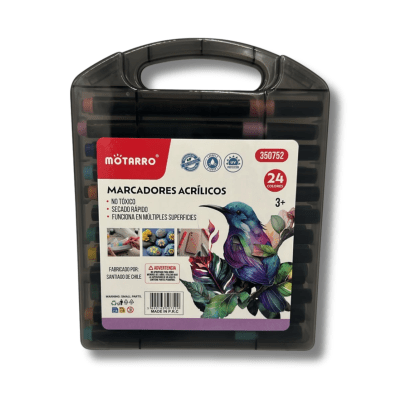 Set Marcadores Acrílicos MOTARRO 24 Unidades | Estuche tipo maleta