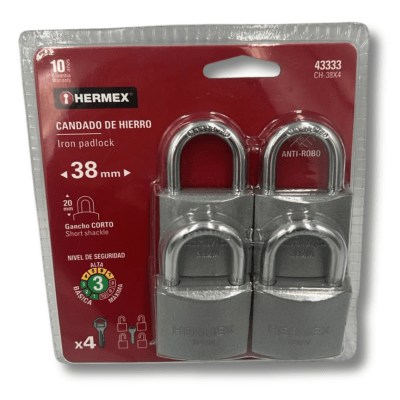 Set 4 Candados misma llave 38mm Hermex