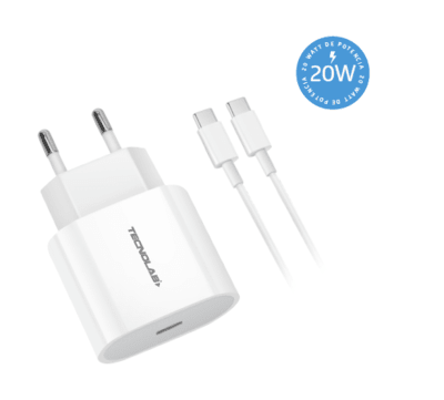 Cargador Tecnolab 20W con cable Tipo C a Tipo C