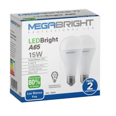Ampolleta Led Megabright E27 15W x2 unidades