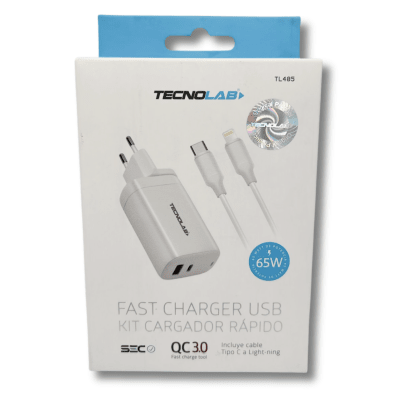 Cargador Tecnolab 65W con cable Tipo C a Lightning