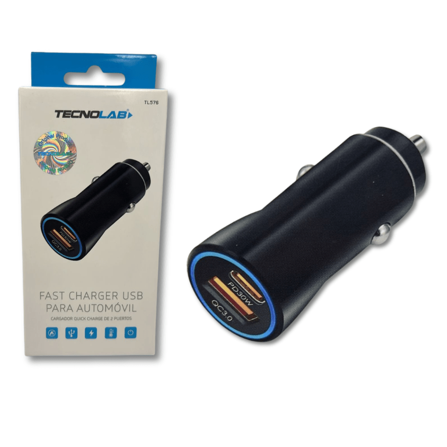 Cargador Auto Tecnolab TL576 USB + Tipo C Carga Rápida1