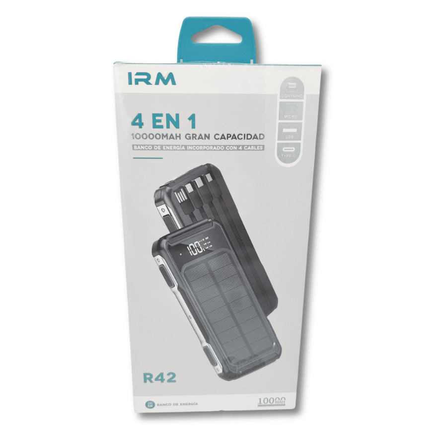 Power Bank Solar R42 10.000mAh Batería Externa con Cables Integrados1